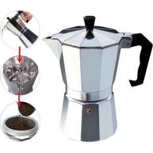 XL Percolator 9 Kops - Mokkapot Coffee Espresso Maker - Italiaanse Koffiepot Moka Express Pot - 450ml - Zilver Kleurig