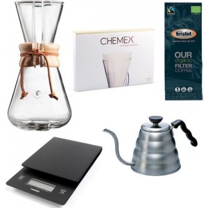 Chemex Coffeemaker slow coffee starter kit 3-Kops