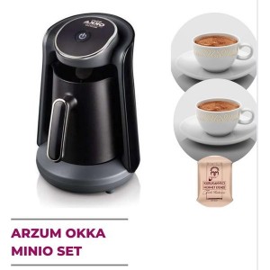 Arzum OKKA Minio GIFT SET1 |OKKA Minio Turkse Koffiemachine Zilver+ 2 Koffie Cups + Turkse Koffie | Cadeauset