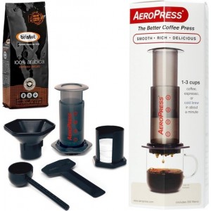 Aeropress Coffee Maker + Bristot 100% Arabica gemalen koffie 250gr