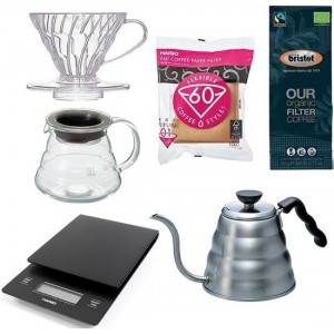 Hario V60 Range Server Slow Coffee starter set 1-2 kops + Bristot OUR Biologische Filter Koffie