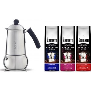 Bialetti Class Percolator Inductie RVS 4 kops + Bialetti koffie proefpakket 3 x 250gr