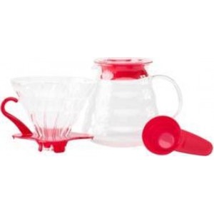 Hario Set - V60-02 Glass Coffee Brewing Kit - Red - XGSD-02TR-EX