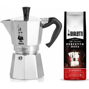 Bialetti Moka Express 6 kops + Bialetti Classico gemalen koffie 250gr