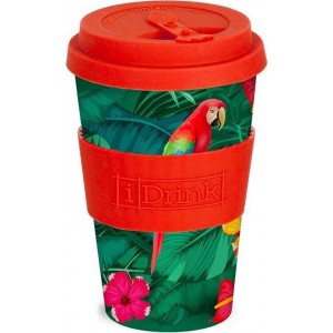 Idrink Reisbeker Tropical 435 Ml Bamboe Groen/rood