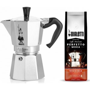 Bialetti Moka Express 2 kops + Bialetti Hazelnoot gemalen koffie 250gr