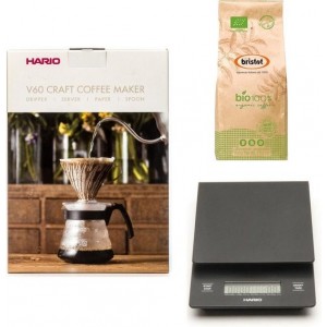 Hario V60 slow coffee kit + Hario V60 Weegschaal + Bristot BIO 100% biologische koffie