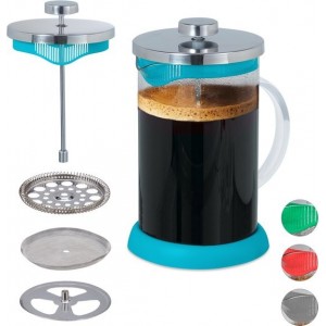 relaxdays koffiemaker glas - cafetiere - coffee maker - theemaker - 800 ml - kunststof blauw