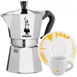 Bialetti Moka Express 6 kops + Verona espresso kop en schotel 2 stuks