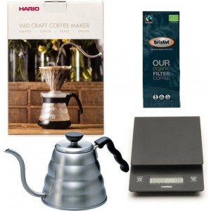 Hario V60 slow coffee kit + Hario V60 Weegschaal + Hario V60 Waterketel 1.2 liter + Bristot OUR Biologische Filter Koffie