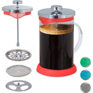 relaxdays koffiemaker glas - cafetiere - coffee maker - theemaker - 800 ml - kunststof rood