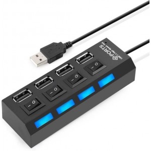 MMOBIEL High Speed 4 Ports 2.0 USB Hub - Multi Oplaadadapter - Aan/Uit Knop - Led Verlichting