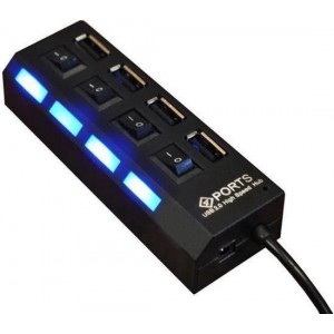 4 Poort Multi USB 2.0 Hub Splitter Verdeler Switch - Voor Laptop / Apple Mac / Macbook & Windows - Met LED Verlichting