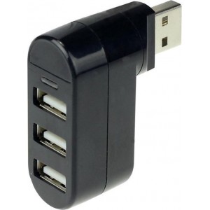 Draaibare 3 Poorts USB Hub / Switch / Splitter / Verdeler - Plug & Play - Zwart