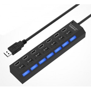 HI Speed - Zakelijke USB Splitter - USB Hub Met 7 Poorten - Aan/Uit Switch - Laptop én Desktop - Zwart