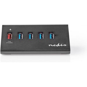 Nedis USB-Hub  5-Poorts  USB 3.0 met Externe Voeding  QC3.0 Oplaadpoort  5 Gbps  Aluminium