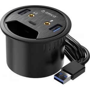 Orico inbouw hub voor bureau - 2x USB3.0, 1x USB-C, 2x audio - zwart