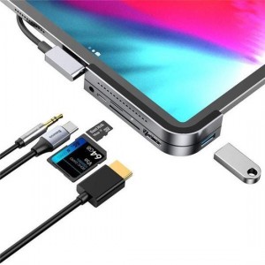 6 in 1 Multifunctionele iPad Pro / Air Hub Type-C naar 4K HD/ USB 3.0/ SD/Micro SD/ USB C PD/ 3.5mm Audio Jack