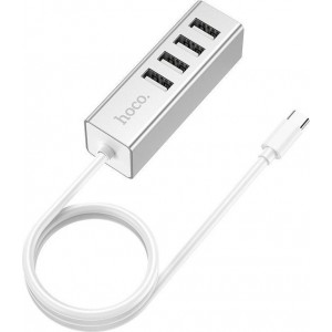 HOCO HB1 USB-C naar 4-Poort USB 2.0 Hub Zilver