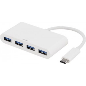 DELTACO USBC-HUB1 USB-C naar 4 x USB 3.1 HUB 5 Gbps wit