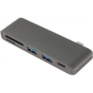 XIB USB-C Hub naar USB en cardreader / 1x USB-C / 2x USB 3.0 / 1x MicroSD / 1x SD / Spacegrey - Grijs