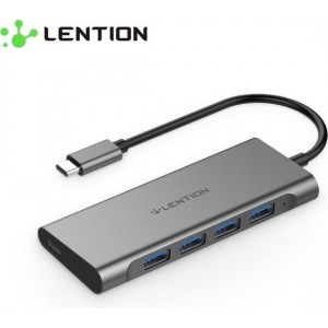 Lention - USB-C Premium 5 in 1 Hub - 4x Quatro USB 3.0  - Type-C Iphone Oplaadpunt - Macbook/Mac air - CB-TP-C31