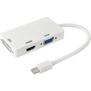 TrendParts 3 in 1 Mini DisplayPort male naar HDMI + VGA + DVI female Adapter Converter WIT voor o.a. Macbook | 8cm