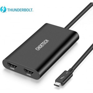 Choetech USB-C naar 2x 4K HDMI 2.0 adapter Thunderbolt™ 3 - 25cm - Zwart