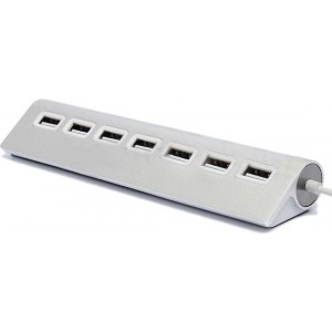 DrPhone - USB 3.1 Type C naar USB 2.0 - 7 Poort USB Data Lader en Transfer HUB Adapter Aluminum Chrome Zilver - Geschikt