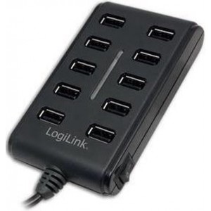 LogiLink USB2.0 10-Port USB2 Hub, Zwart