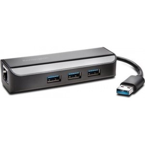 Kensington UA3000E USB 3.0 Ethernet Adapter & 3-Port Hub — Black