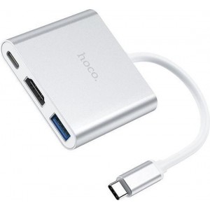 HOCO HB14 EasyUse - USB-C 3-Poort Hub - USB-C naar USB 3.0 + HDMI + PD - Zilver