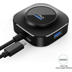 DrPhone CQ - 4 poorten USB 3.0 Hub - Uitbreiden USB Poorten op Laptop / Desktop PC – 5GBPS - Zwart