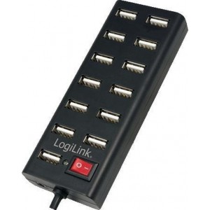 LogiLink USB-HUB 13-Port m. voeding zwart kunsstof