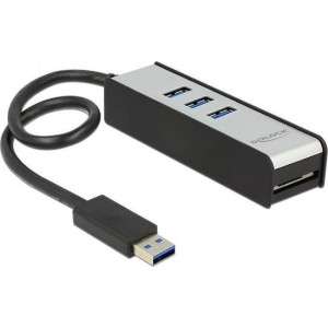 DeLOCK USB hub met 3 poorten en SD kaartlezer - USB3.0 - busgevoed / zwart - 0,30 meter