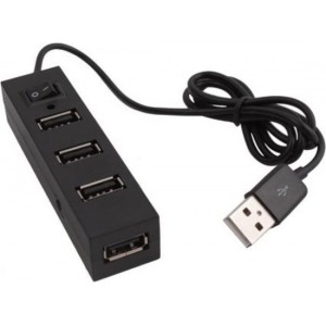 Coretek USB hub met 4 poorten en aan/uit schakelaar - USB2.0 - busgevoed / zwart - 0,25 meter