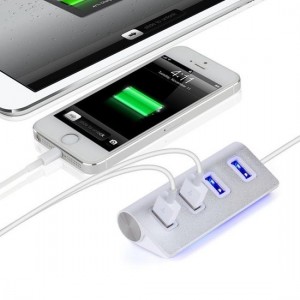 DrPhone - Super Speed Mini 4-Poorts Led USB 2.0 Splitter Aluminium Voor iMac Macbook Pro Air Laptop Desktop PC NoteBook