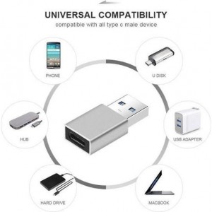 DrPhone C4 Mini USB 3.0 Male naar USB C Female Adapter - OTG – Tot 5 Gbit/s – Zilver