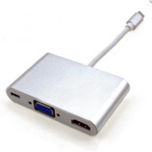 Garpex® USB 3.1 Type C naar HDMI VGA en USB 3.0 Audio Hub 5 in 1 Converter Zilvergrijs 23cm