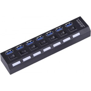 Coretek USB hub met 7 poorten en aan/uit schakelaars - USB3.0 - busgevoed / zwart - 0,50 meter