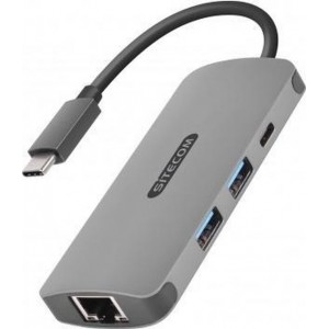 Sitecom CN-378 kabeladapter/verloopstukje USB-C RJ45, USB-C, 2x USB 3.0 Grijs