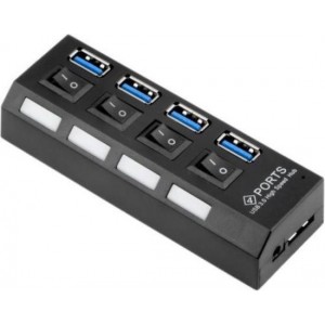 Coretek USB hub met 4 poorten en aan/uit schakelaars - USB3.0 - busgevoed / zwart - 0,50 meter