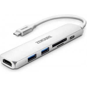 Zendure USB-C Hub met 6 Poorten - USB Hub met 4K HDMI - Zilver