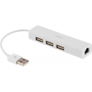 DELTACO USB2-LAN3 - USB 2.0 Netwerkadapter met USB-hub - wit