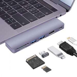 6 in 1 USB-C Hub Adapter - Type-C USB Aansluiting - 4K HDMI/SD/MicroSD/TF Kaartlezers/USB 3.0 A