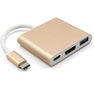 3 in 1 Type C Hub Converter 4k Versie 3840x2160p (1x Type-C, 1x HDMI, 1x USB 3.0) USB C Hub - Goud