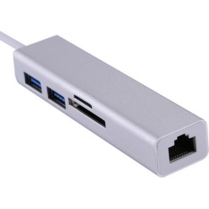 USB-C naar Gigabit Ethernet RJ45 & 2 x USB 3.0 & SD & Micro SD Card Reader HUB - Zilver