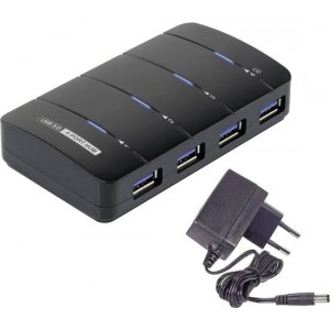 Renkforce 4 poorten USB 3.0 hub Met snellaadpoort, Met status-LED's Zwart