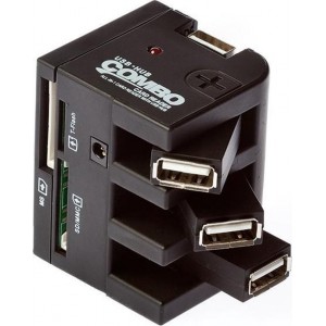 Grixx Optimum USB hub met 3 poorten en kaartlezer - USB2.0 - busgevoed / zwart