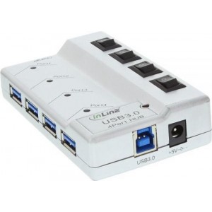 InLine USB hub met 4+1 poorten en aan/uit schakelaars - USB3.0 - externe voeding / wit - 1 meter